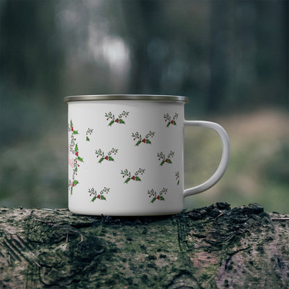 " Holly n' Berries" Winter Holiday Coffee Enamel Mug