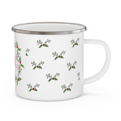 " Holly n' Berries" Winter Holiday Coffee Enamel Mug