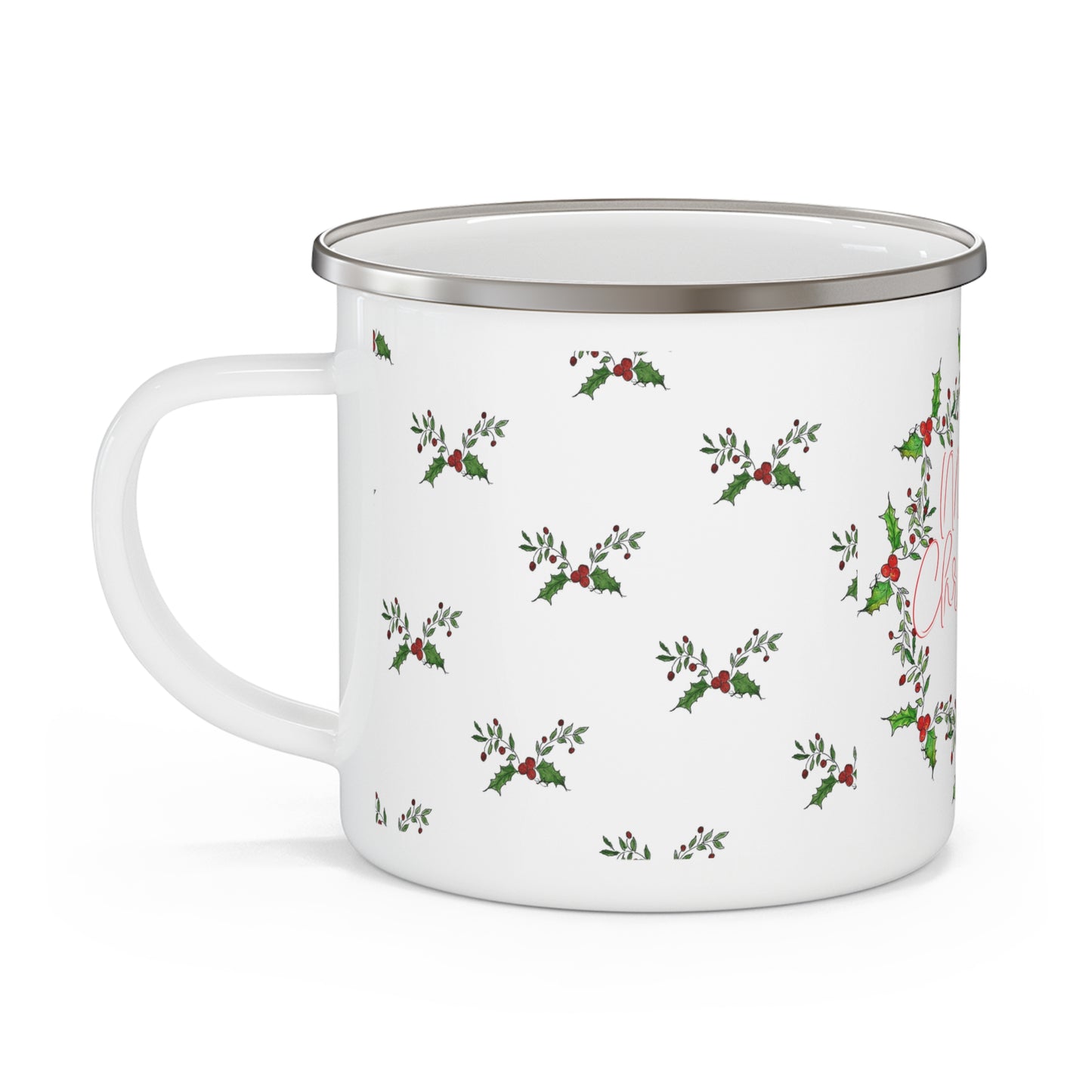 " Holly n' Berries" Winter Holiday Coffee Enamel Mug