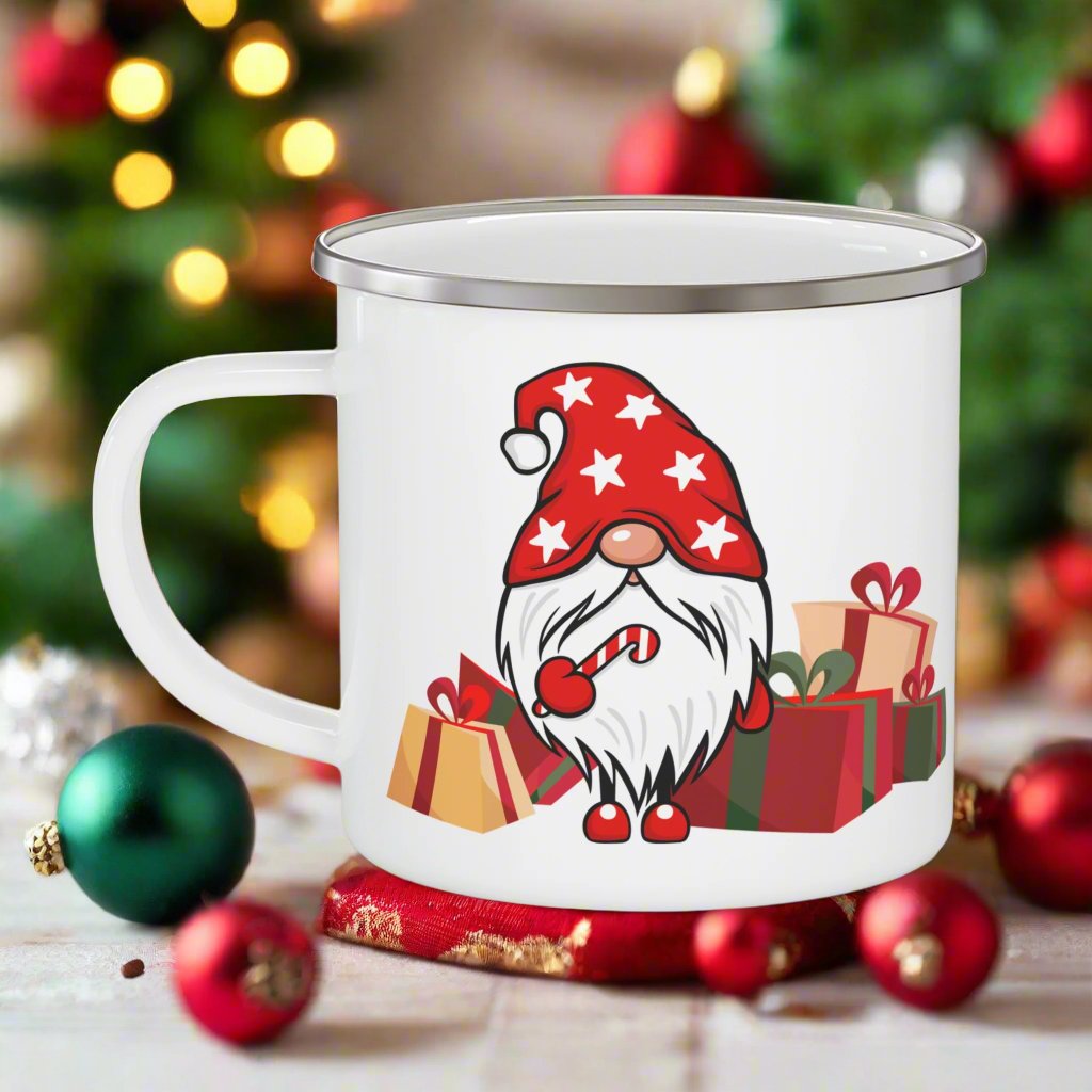 Merry Christmas Gnome Gang "Giggleize Sweetzer" Enamel Camping Mug