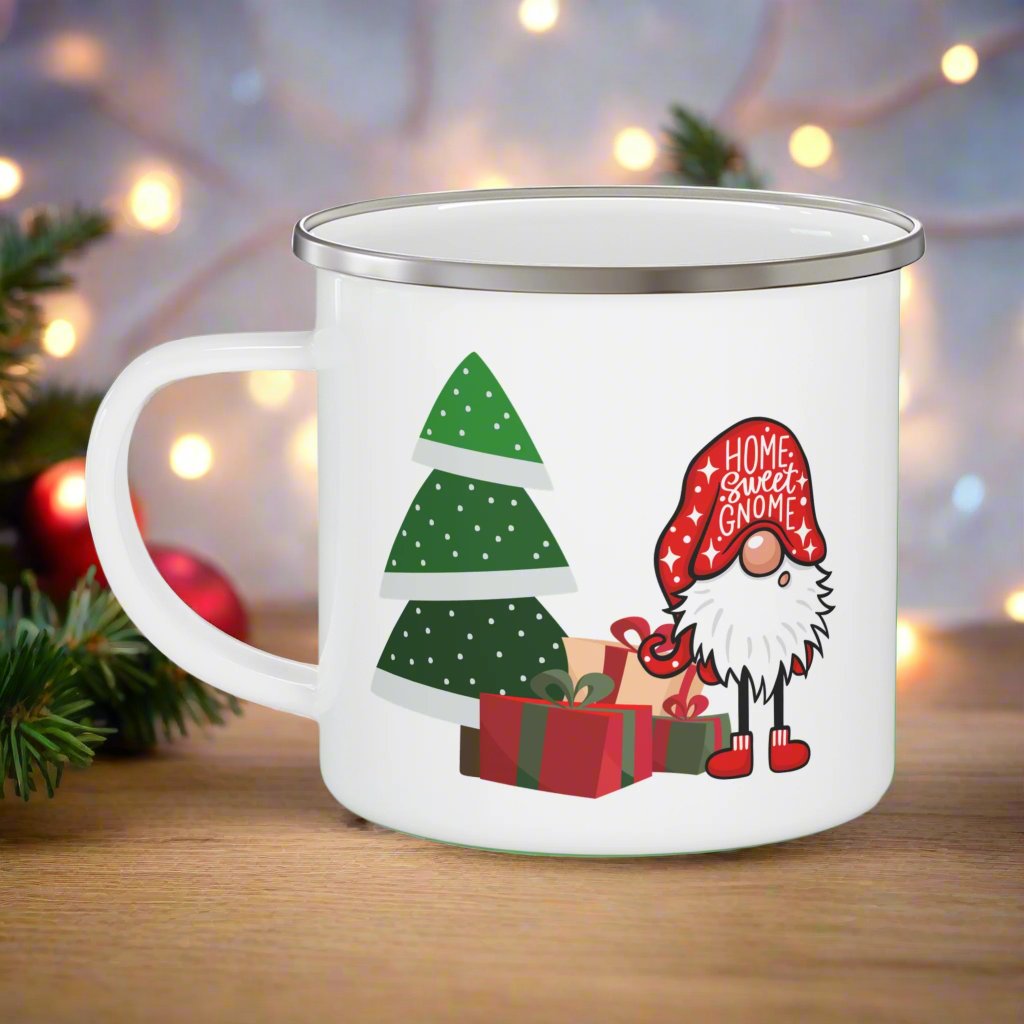 Merry Christmas Gnome Gang "Homiezizzle Sweetzer" Enamel Camping Mug