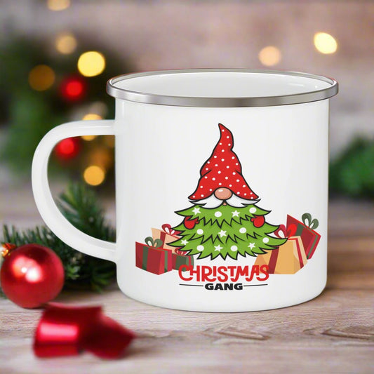 Merry Christmas Gnome Gang "Santizizzle Pa" Enamel Camping Mug